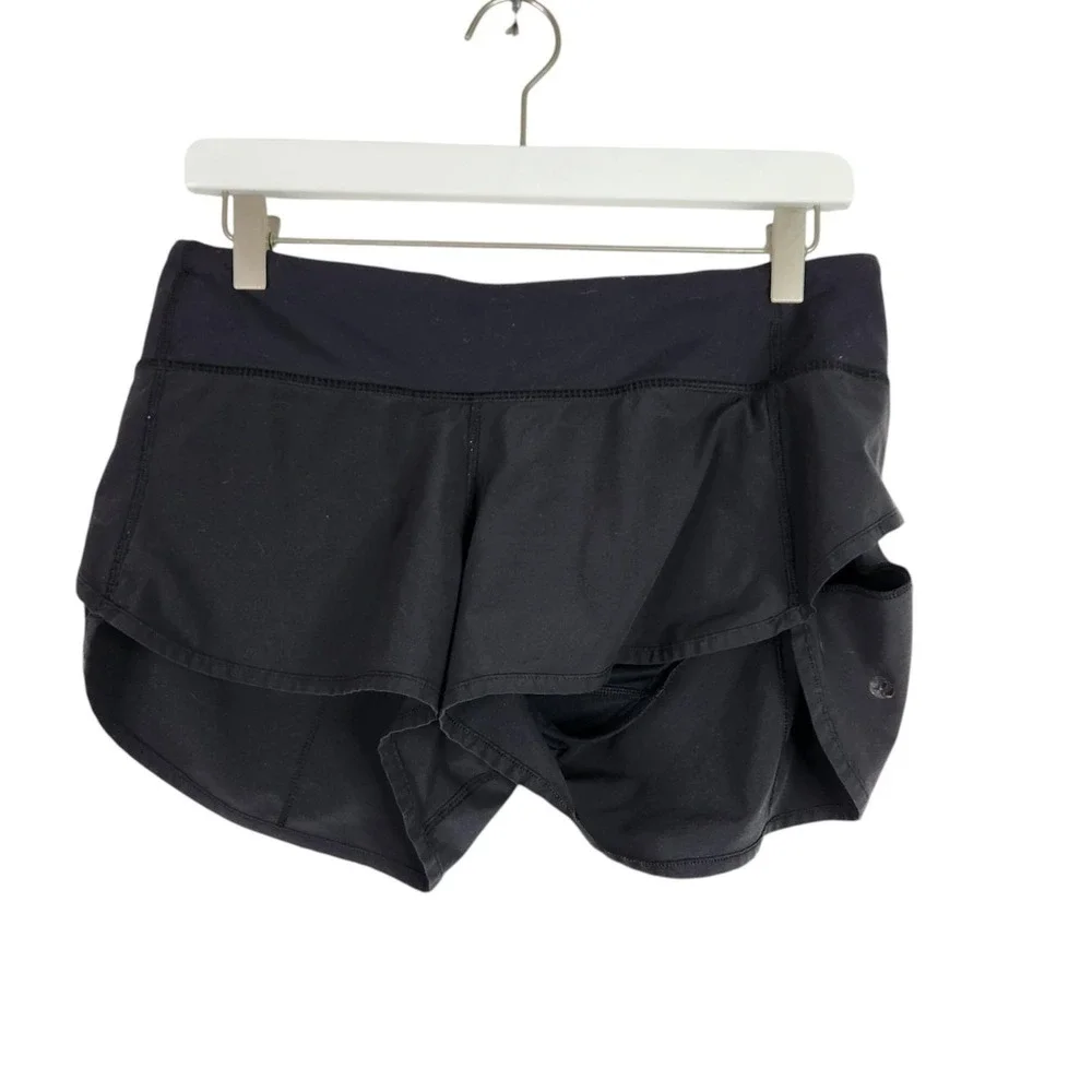 LULULEMON Speed Shorts Womens 6 Black Lined Running Layered Side Pocket 2.5